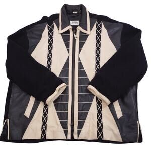 ManArt Leather and Sweater Zip Up Jacket, Size 2XL